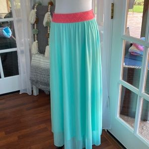 LuLaRoe Lucy Maxi Skirt Solid Mint/Turquoise w/ Pink Waistband 🩵💚🩷